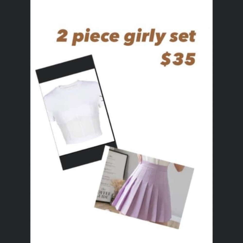 White shirt with a purple skirt